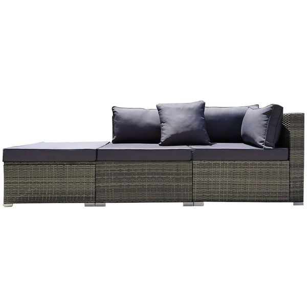 Rattan 3 Seater Modular Outdoor Lounge Setting Incl. Grey Patio Furniture Sets