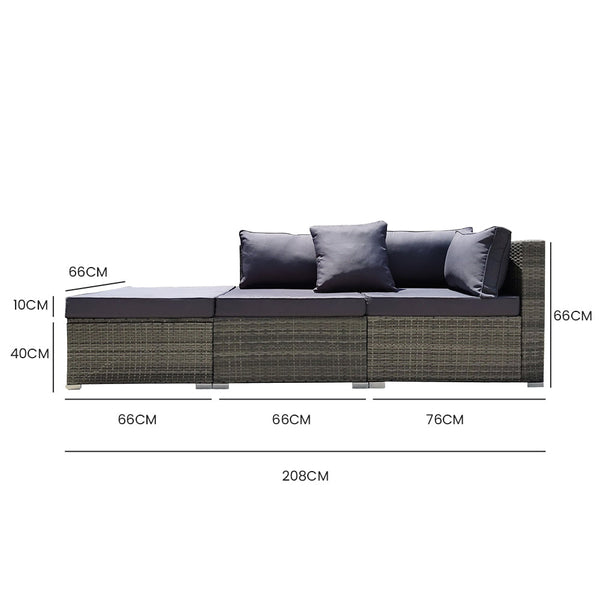Rattan 3 Seater Modular Outdoor Lounge Setting Incl. Grey Patio Furniture Sets