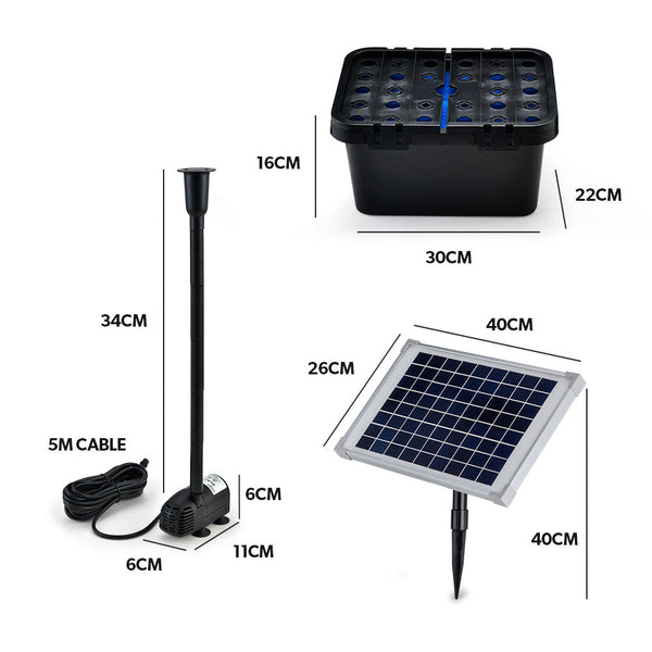 Protege 10W Solar Powered Water Fountain Pump Pond Kit With Eco Filter Box Outdoor Fountains