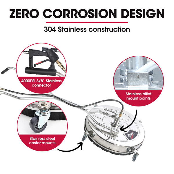 Jet Usa 24" Stainless Steel Pressure Washer Surface Cleaner 3/8" Fitting With Yoke Handlebar For Concrete Driveway Patio Floor Pressure Washers