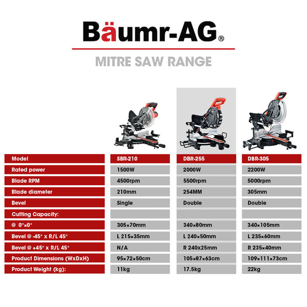 Baumr Ag Baumr Ag 254Mm Dual Bevel Sliding Compound Mitre Drop Saw Mitre Saws
