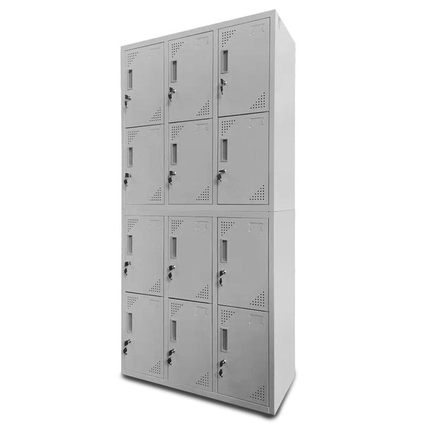 Fortia 12 Doors Locker Cabinet Metal Storage Gym Home Office School Light Grey Cabinets & Cupboards