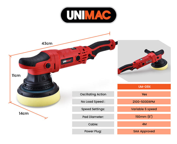 Unimac Electric Car Polisher Buffer Dual Action Orbital Polishing Sanding Waxer Sander Machine 720W Car Cleaning Tools