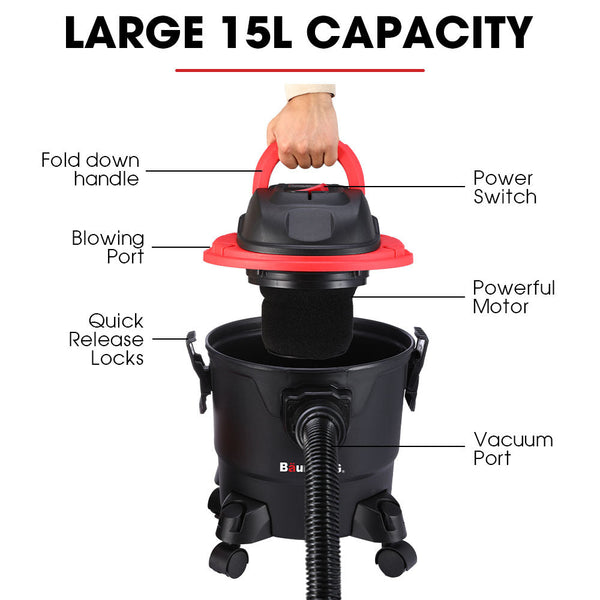 Vacuum Cleaners Baumr Ag 15L 1200W Wet And Dry Vacuum Cleaner With Blower For Car Workshop Carpet