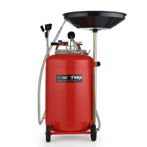 T Rex Trex 80L Mobile Waste Oil Drainer Tank Pneumatic Telescopic Extractor Probes Workshop Fuel Funnels