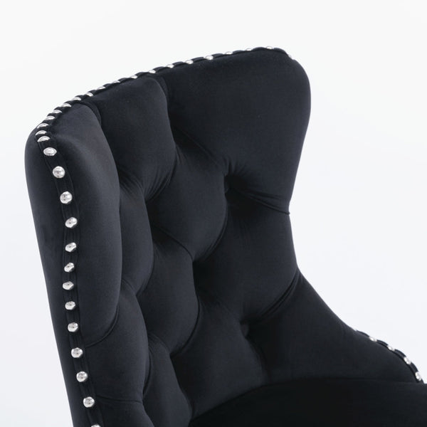 4X Height Swivel Bar Stool Velvet Studs Barstool With Footrest And Chromed Base Black Benches Bar Stools