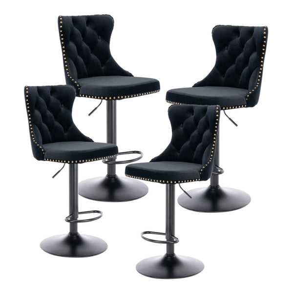 4X Height Swivel Bar Stool Velvet Nailhead Barstool With Footrest Benches Bar Stools