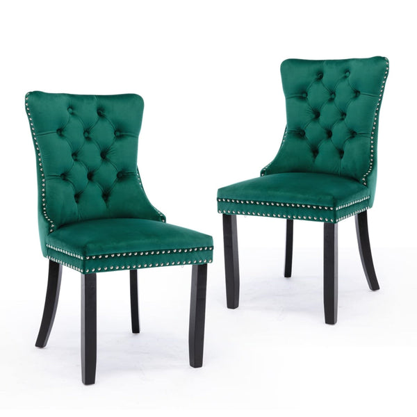 8X Velvet Dining Chairs- Green