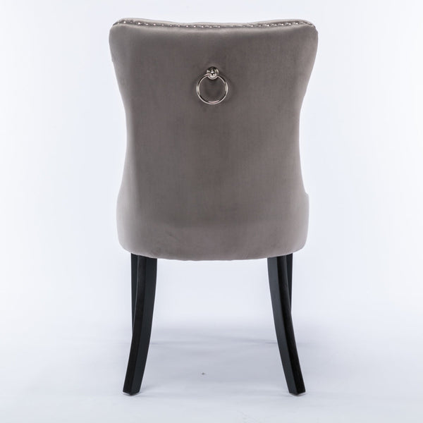 8X Velvet Dining Chairs Upholstered Tufted Kithcen With Solid Wood Legs Stud Trim And Ring-Gray