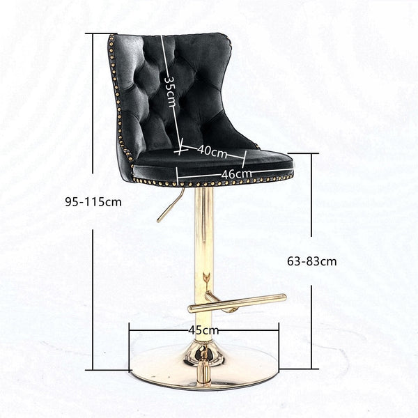 4X Height Swivel Bar Stool Velvet Studs Barstool With Footrest And Golden Base Beige Benches Bar Stools