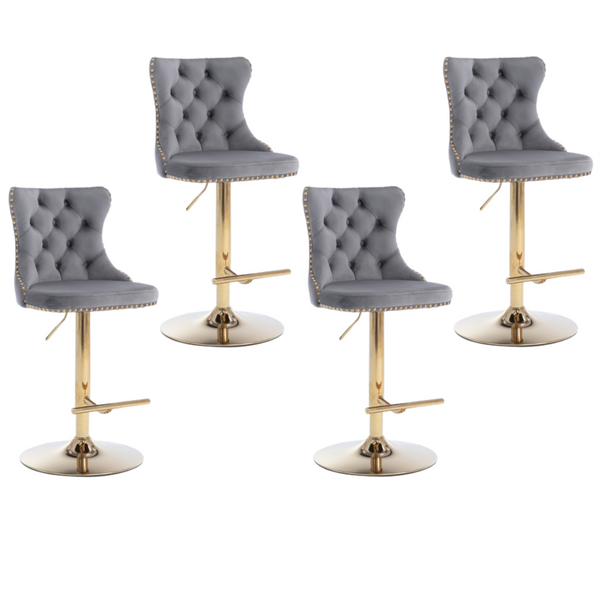 Height Velvet Swivel Bar Stool With Footrest And Gold Base Grey Benches Bar Stools