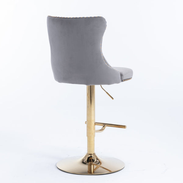 Height Velvet Swivel Bar Stool With Footrest And Gold Base Grey Furniture Benches Bar Stools