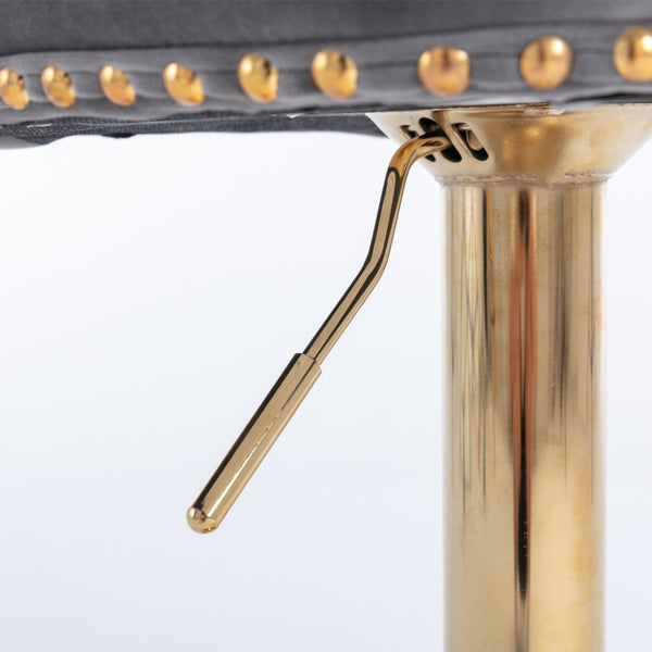 Height Velvet Swivel Bar Stool With Footrest And Gold Base Grey Furniture Benches Bar Stools