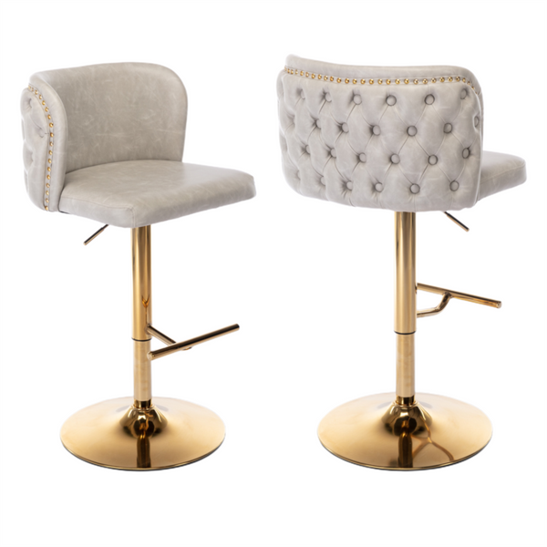 Faux Leather Swivel Bar Stools With Golden Base Beige Furniture Benches Bar Stools