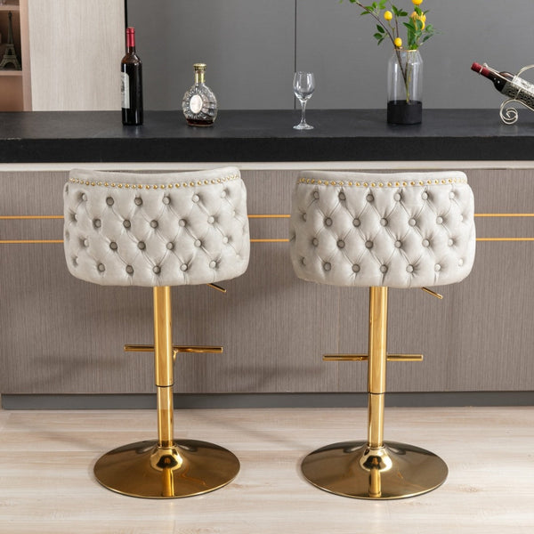 Faux Leather Swivel Bar Stools With Golden Base Beige Furniture Benches Bar Stools