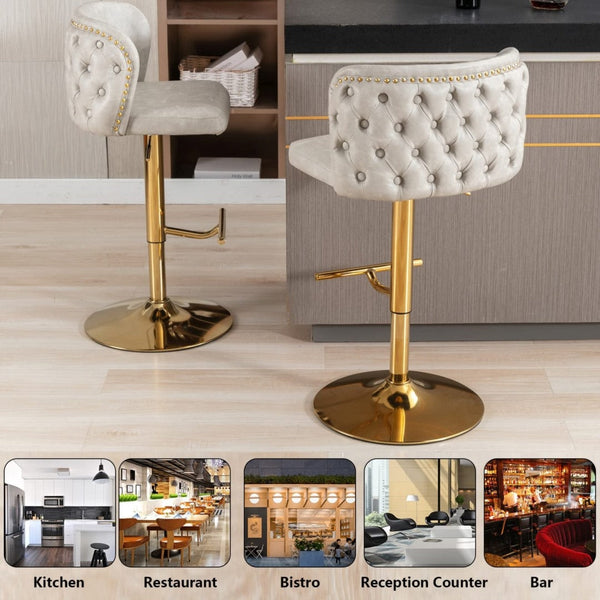 Faux Leather Swivel Bar Stools With Golden Base Beige Furniture Benches Bar Stools