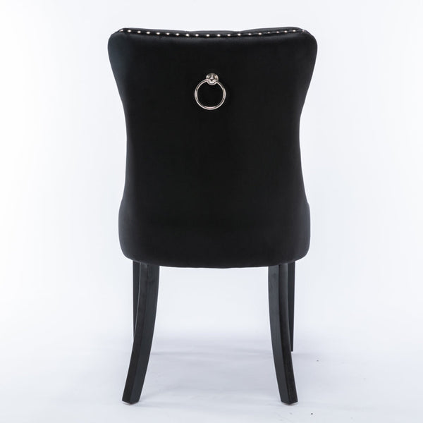 2X Velvet Upholstered Tufted Kithcen With Solid Wood Legs Stud Trim And Ring Black Dining Chairs