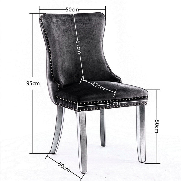 8X Velvet Upholstered Dining Chairs Tufted Wingback Side With Studs Trim Solid Wood Legs For Kitchen