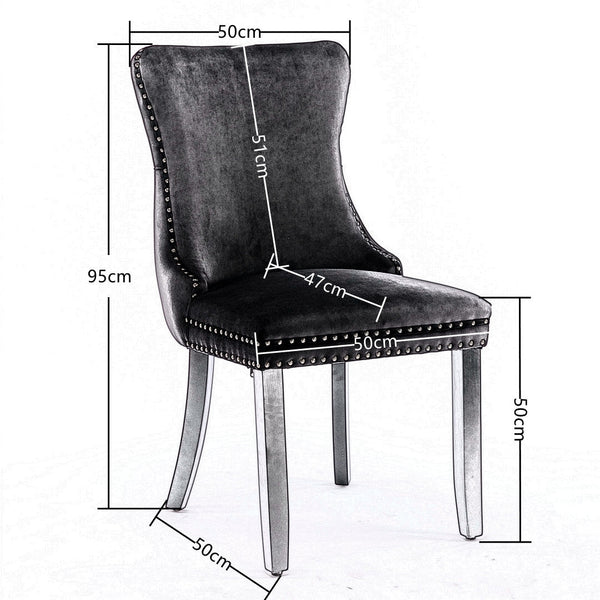 4X Velvet Upholstered Tufted Wingback Side With Studs Trim Solid Wood Legs For Kitchen Dining Chairs