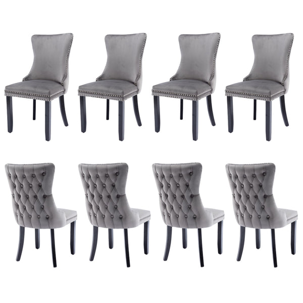8X Velvet Upholstered Tufted Wingback Side With Studs Trim Solid Wood Legs For Kitchen Dining Chairs