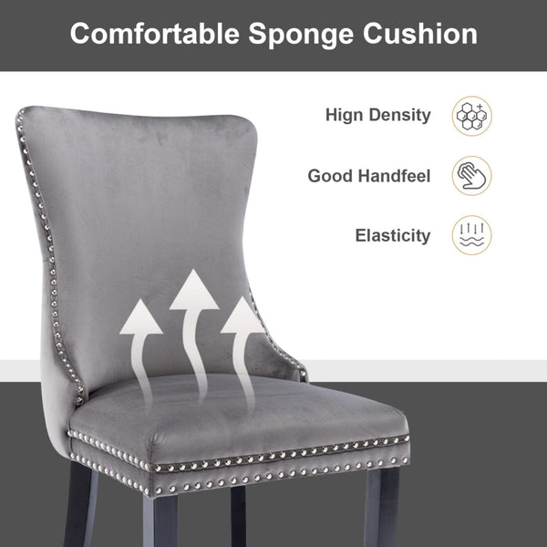 8X Velvet Upholstered Tufted Wingback Side With Studs Trim Solid Wood Legs For Kitchen Dining Chairs