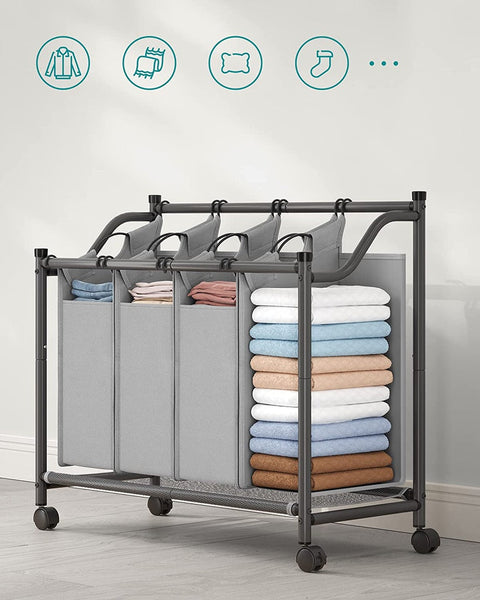 Songmics Laundry Basket With 4 Removable Bin On Wheels Gray Lsf005gs