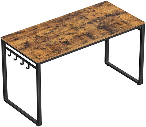 Vasagle Computer Desk Writing With 8 Hooks Rustic Brown And Black Lwd58x