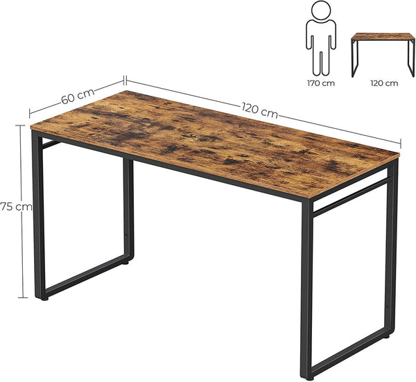 Vasagle Computer Desk Writing With 8 Hooks Rustic Brown And Black Lwd58x