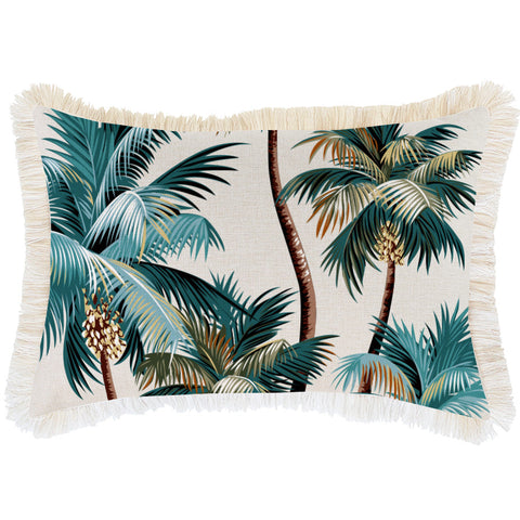 Escape To Paradise Cushion Cover Coastal Fringe Natural Palm Trees Natural 35Cm X 50Cm Cushion Covers