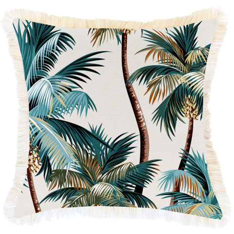 Cushion Cover-Coastal Fringe Natural-Palm Trees Natural-45Cm X
