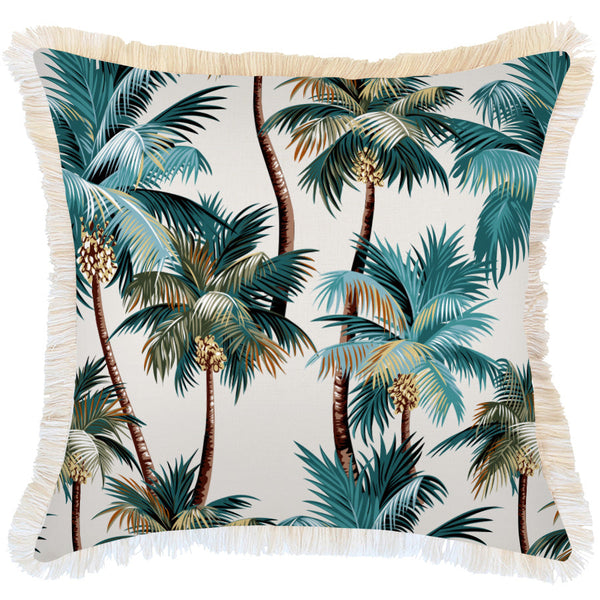 Escape To Paradise Cushion Cover Coastal Fringe Natural Palm Trees Natural 60Cm X Cushion Covers