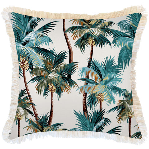 Escape To Paradise Cushion Cover Coastal Fringe Natural Palm Trees Natural 60Cm X Cushion Covers