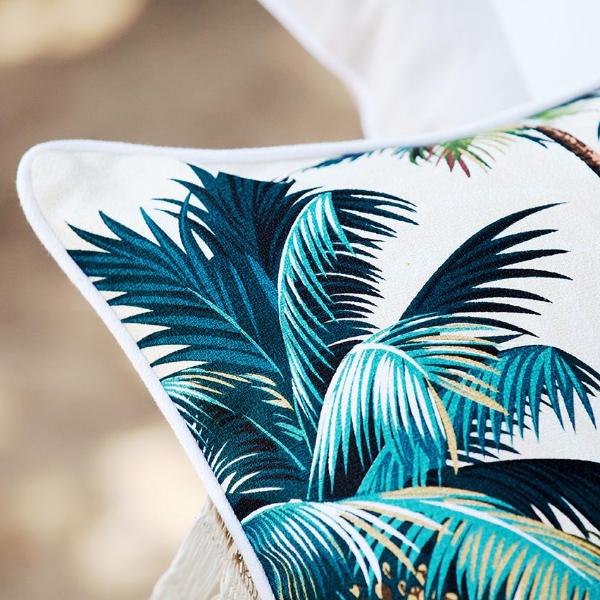 Cushion Cover-With Piping-Palm Trees White-35Cm X 50Cm