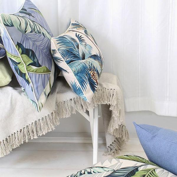 Cushion Cover With Piping Palm Trees White 35Cm X 50Cm Cushion Covers