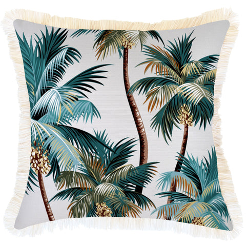 Cushion Cover-Coastal Fringe Natural-Palm Trees White-45Cm X