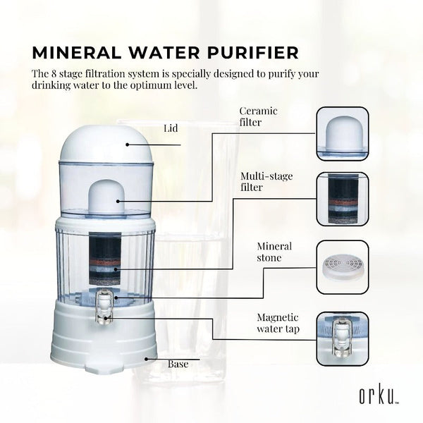 Orku 14L Benchtop 8 Stage Water Filter Ceramic Carbon Mineral Stone Silica Purifier Water Filters