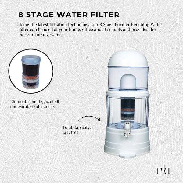 Orku 14L Benchtop 8 Stage Water Filter Ceramic Carbon Mineral Stone Silica Purifier Water Filters