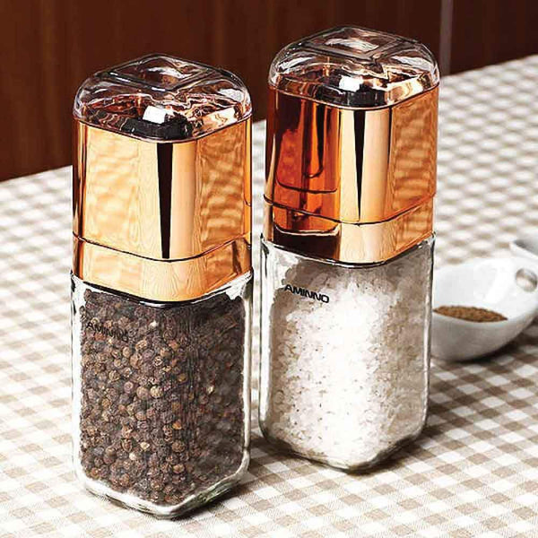 Orku Salt And Pepper Grinder 180Ml Glass Design + Rose Gold Bottle Manual Hand Mill Salt & Pepper