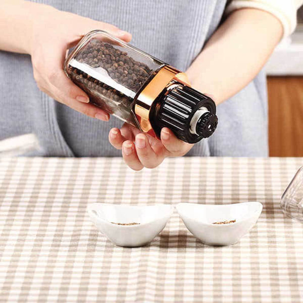 Orku Salt And Pepper Grinder 180Ml Glass Design + Rose Gold Bottle Manual Hand Mill Salt & Pepper