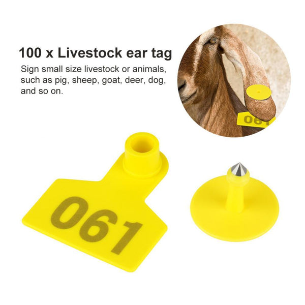 1 100 Cattle Number Ear Tags 5X4cm Set Small Yellow Pig Goat Livestock Label Livestock Ear Tags