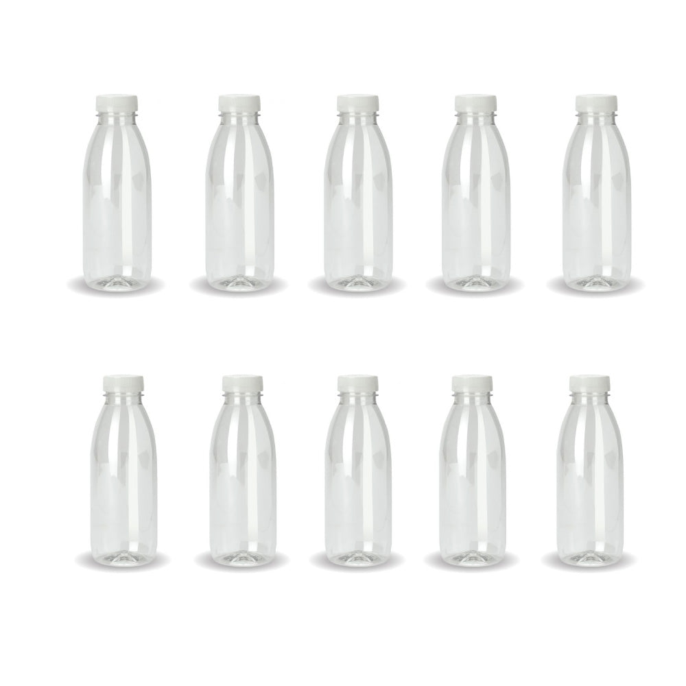 Kitchee 10X 300Ml Pet Juice Bottles + Tamper Evident Caps Empty Plastic Recyclable Clear Food Storage Containers