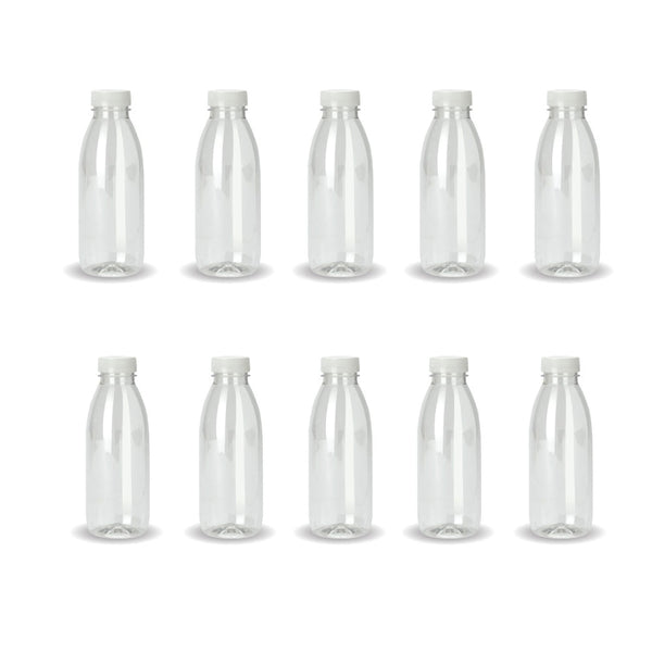 Kitchee 10X 300Ml Pet Juice Bottles + Tamper Evident Caps Empty Plastic Recyclable Clear Food Storage Containers
