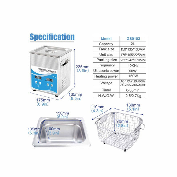 2L Digital Ultrasonic Cleaner Jewelry Sonic Bath Degas Parts Cleaning Cleaners & Polish