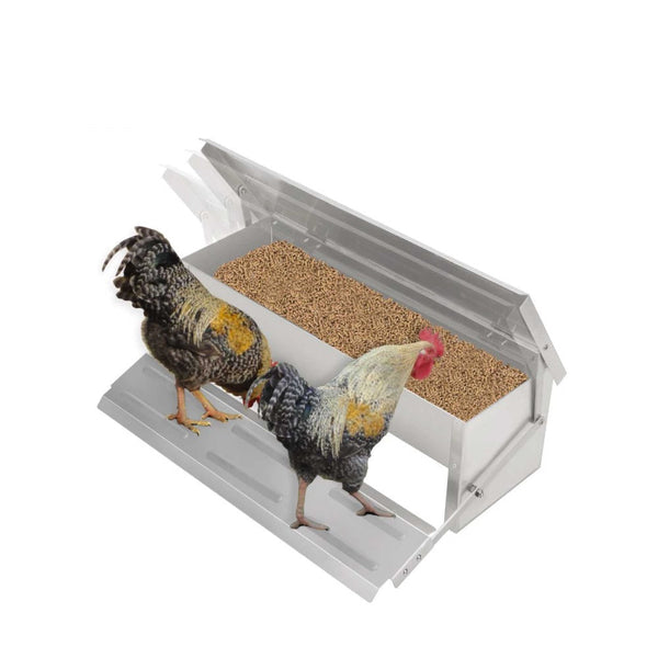 Backyard Poultry Feeders Rooster Farms 8L Automatic Chook Chicken Feeder Poultry Treadle Aluminium Metal Coop