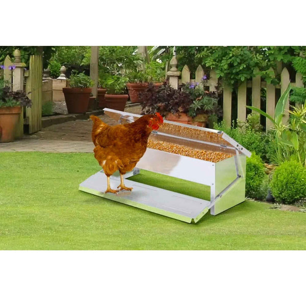 8L Automatic Chook Chicken Feeder Poultry Treadle Aluminium Metal Coop Backyard Poultry Feeders