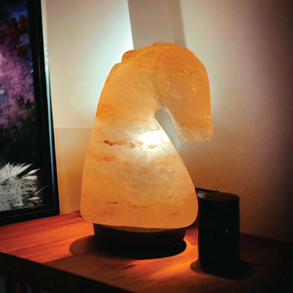 Orku 12V 12W Horse Himalayan Pink Salt Lamp Carved Knight Rock Crystal Light Bulb On/Off Lamps