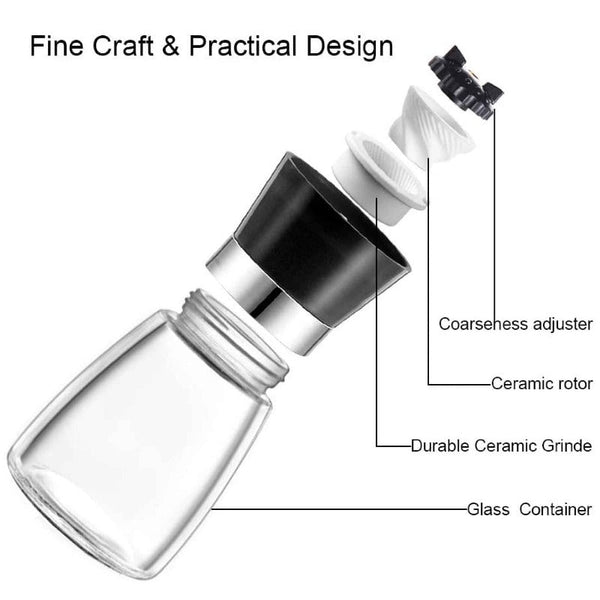 Kitchee 12X 150Ml Glass Salt Or Pepper Grinder 12Cm Ceramic Core Short Mill Salt & Pepper