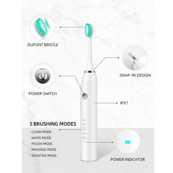 Electric Toothbrushes Orku Sonic Electric Toothbrush White Usb Wireless Charging Smart 5 Modes 2 Heads Case