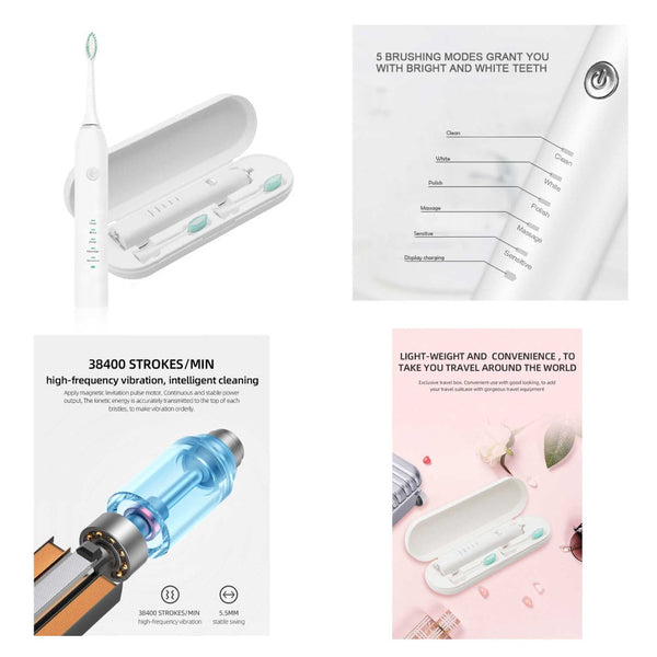 Electric Toothbrushes Orku Sonic Electric Toothbrush White Usb Wireless Charging Smart 5 Modes 2 Heads Case