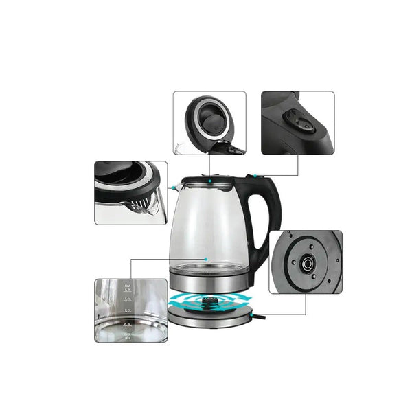 Kitchee 1.7L Electric Glass Kettle Led Blue Light 360 Automatic Cordless Water Boiling Jug Kettles